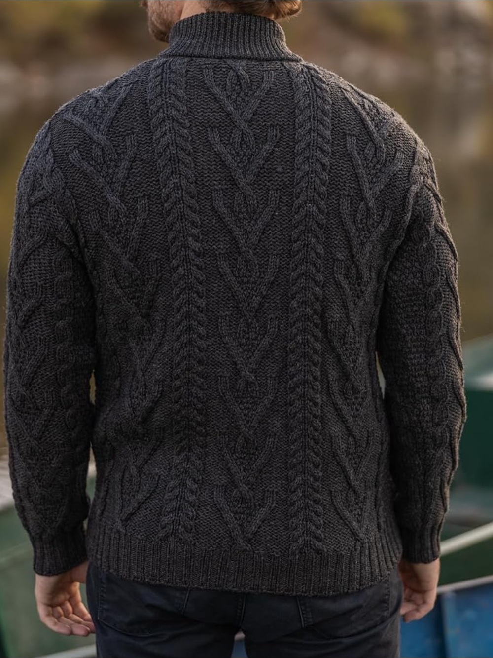 SAOL 100% Merino Wool Mens Zip Neck Fisherman Sweater SM - Picture 2 of 8